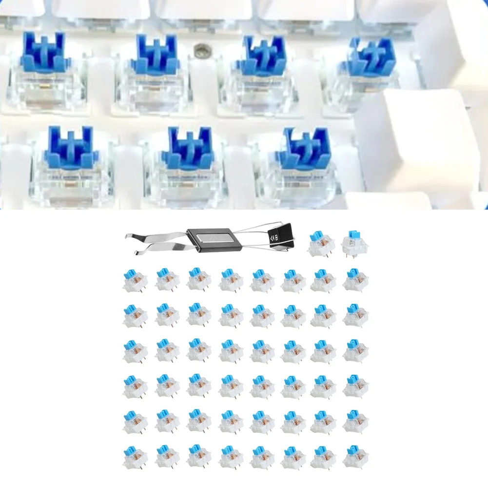50PCS 3-Pin Tactile Blue Mechanical Keyboard Switches Fit Hot-swappable Mechanical Keyboards Replacement Tool And Keycap Puller