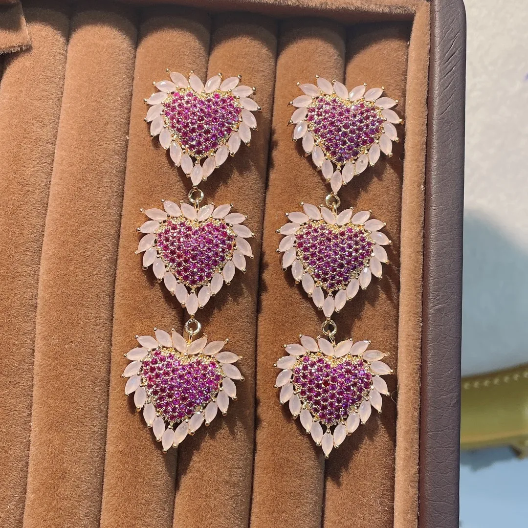 

HIBRIDE Multicolor AAA Cubic Zirconia Love Heart Shape Long Dangle Drop Party Earrings for Women Bridal Fashion Jewelry E-1059