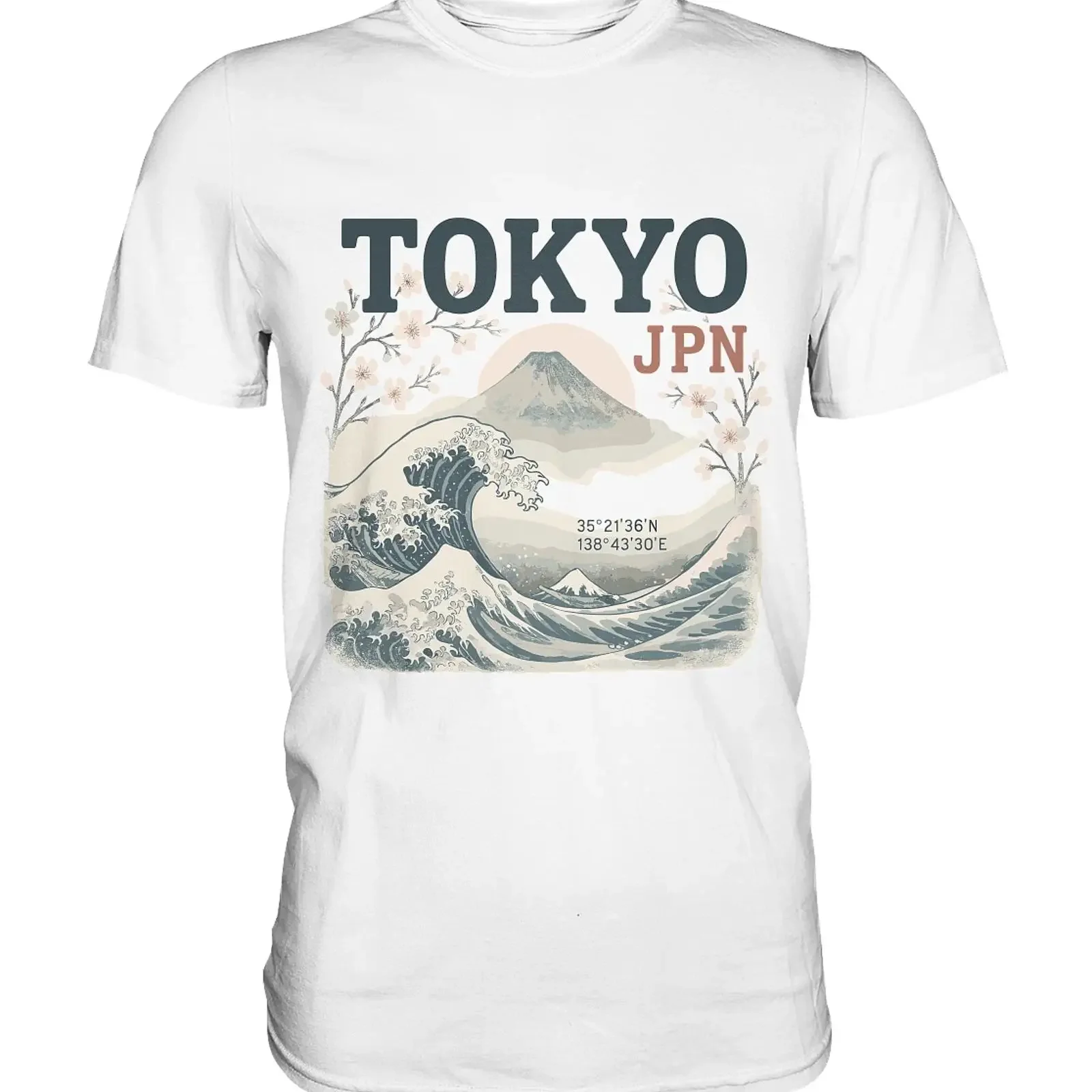 Tokyo Japan T-Shirt Great Wave Fuji Japanese Aesthetic Welle Kirschblüte Vintage Washed Stylisches Oberteil für den Alltag für Herren