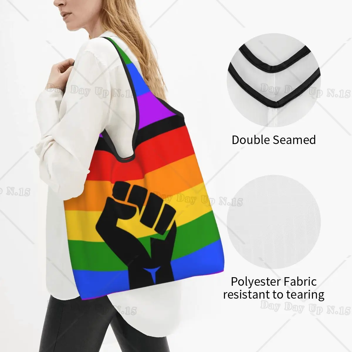 Black Lives Matter BLM Pride Groceries Shopping Bags Kawaii Shopper Shoulder Tote Bags Big Portable LGBT Rainbow Handbag