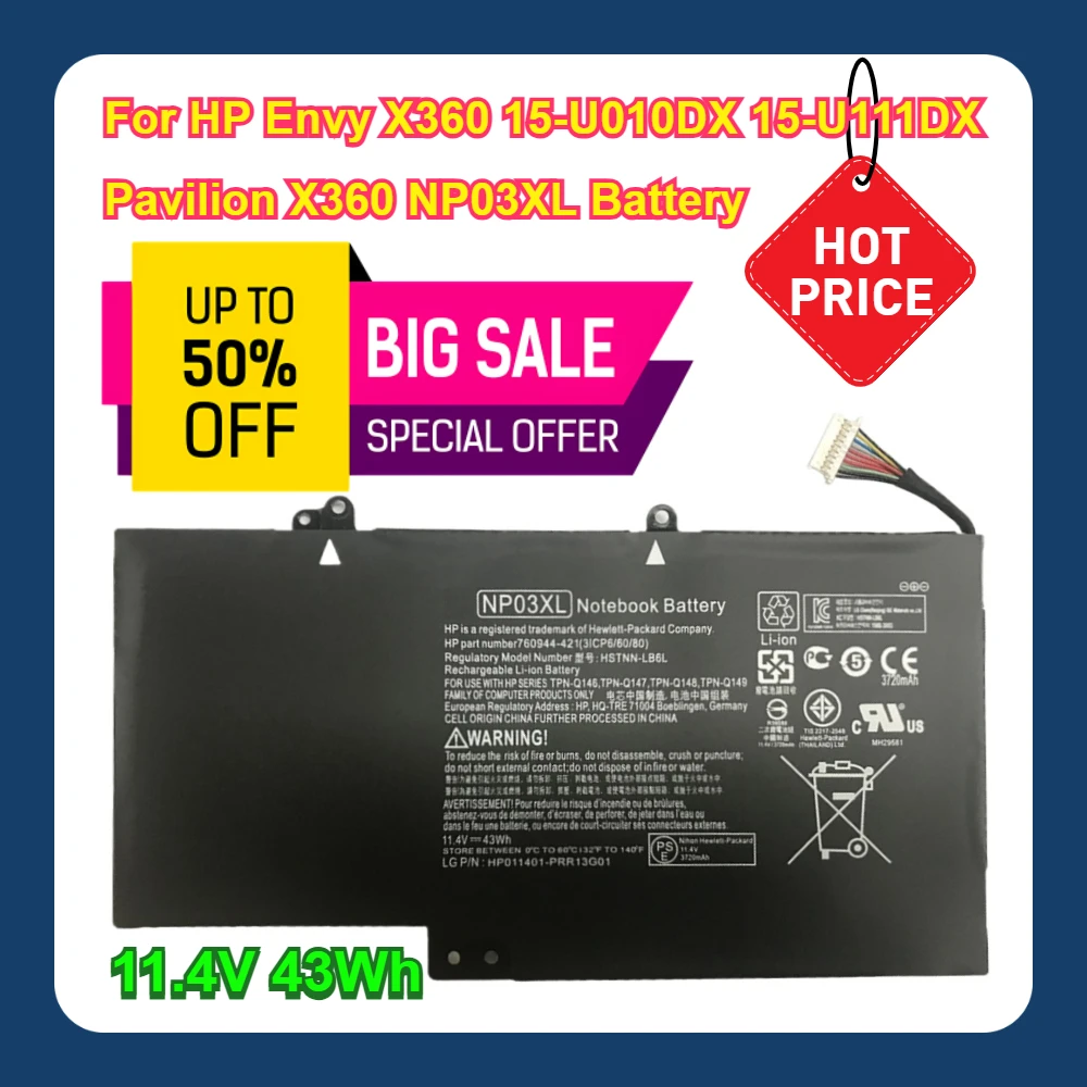 

For HP Envy X360 15-U010DX 15-U111DX Pavilion X360 NP03XL Battery