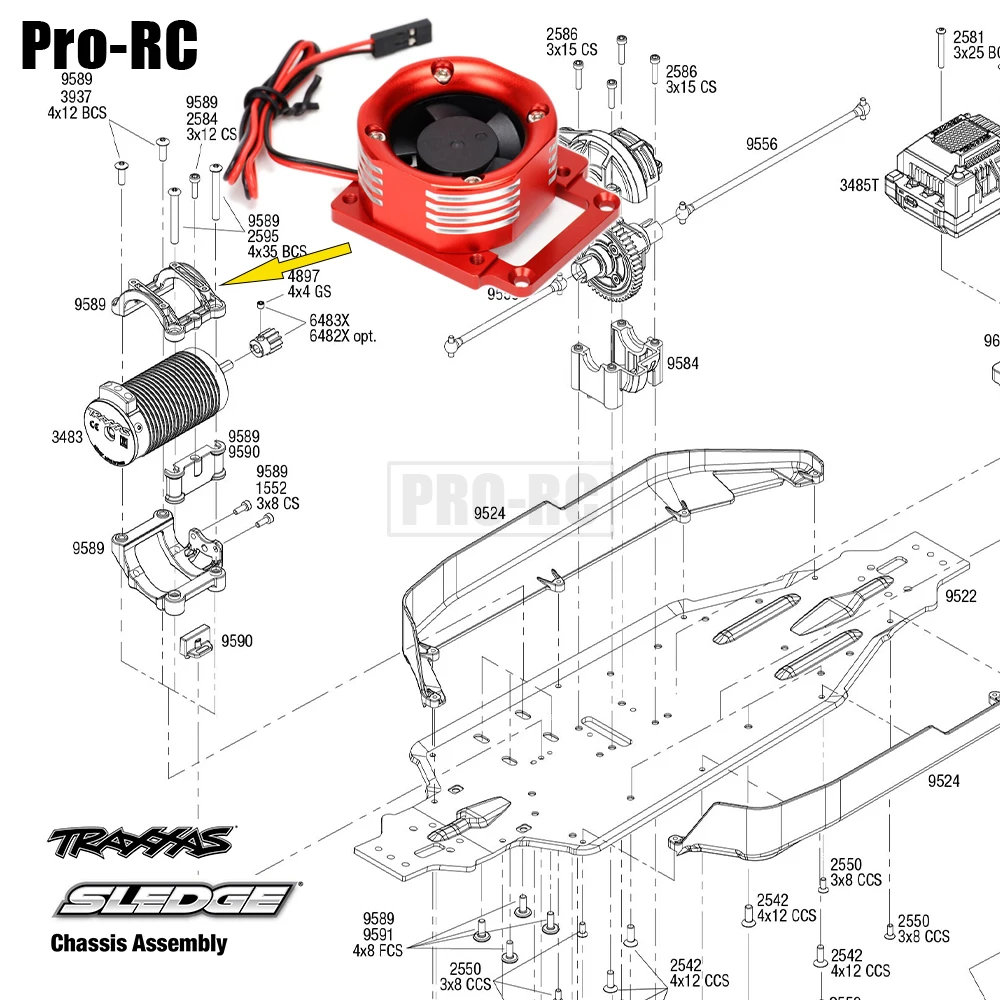 Kit Kipas Pendingin 3476 Aloi Aluminium untuk Motor 3483 untuk Truk Rc Off-Load TRAXXAS 1/8 SLEDGE 4WD 95076-4