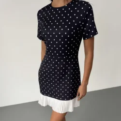 Elegante Retro Zwarte Polka Dot Jurk Vrouwen Kantoor Stijl Sexy Korte Zomerjurken Korte Mouw Polka Dot Strand Jurk Vrouwen 2025