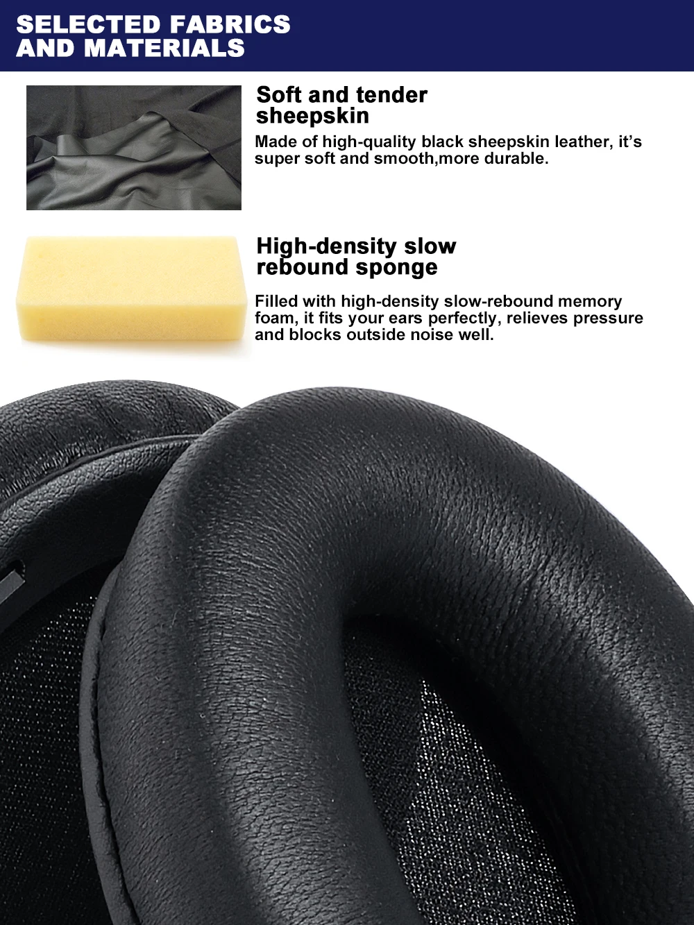 Sheepskin dermis For SONY WH-1000XM4 Ear Pads Sheepskin earmuffs Memory Covers Sponge