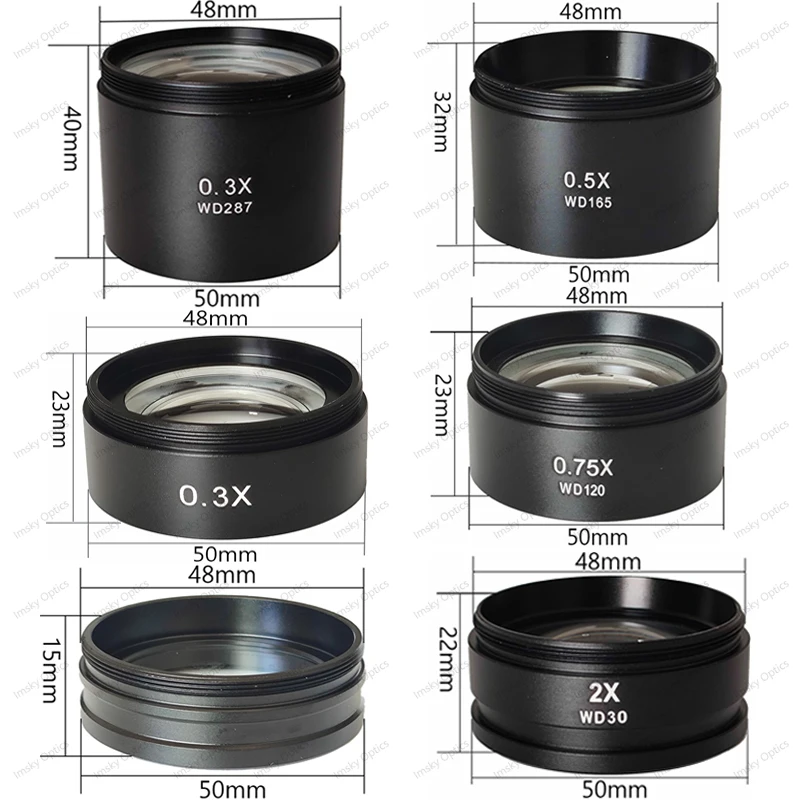 

0.3X 0.5X 0.7X 0.75X 1X 1.5X 2.0X Auxiliary Barlow Objective Lens Thread M48mm For Zoom Stereo Binocular Trinocular Microscope