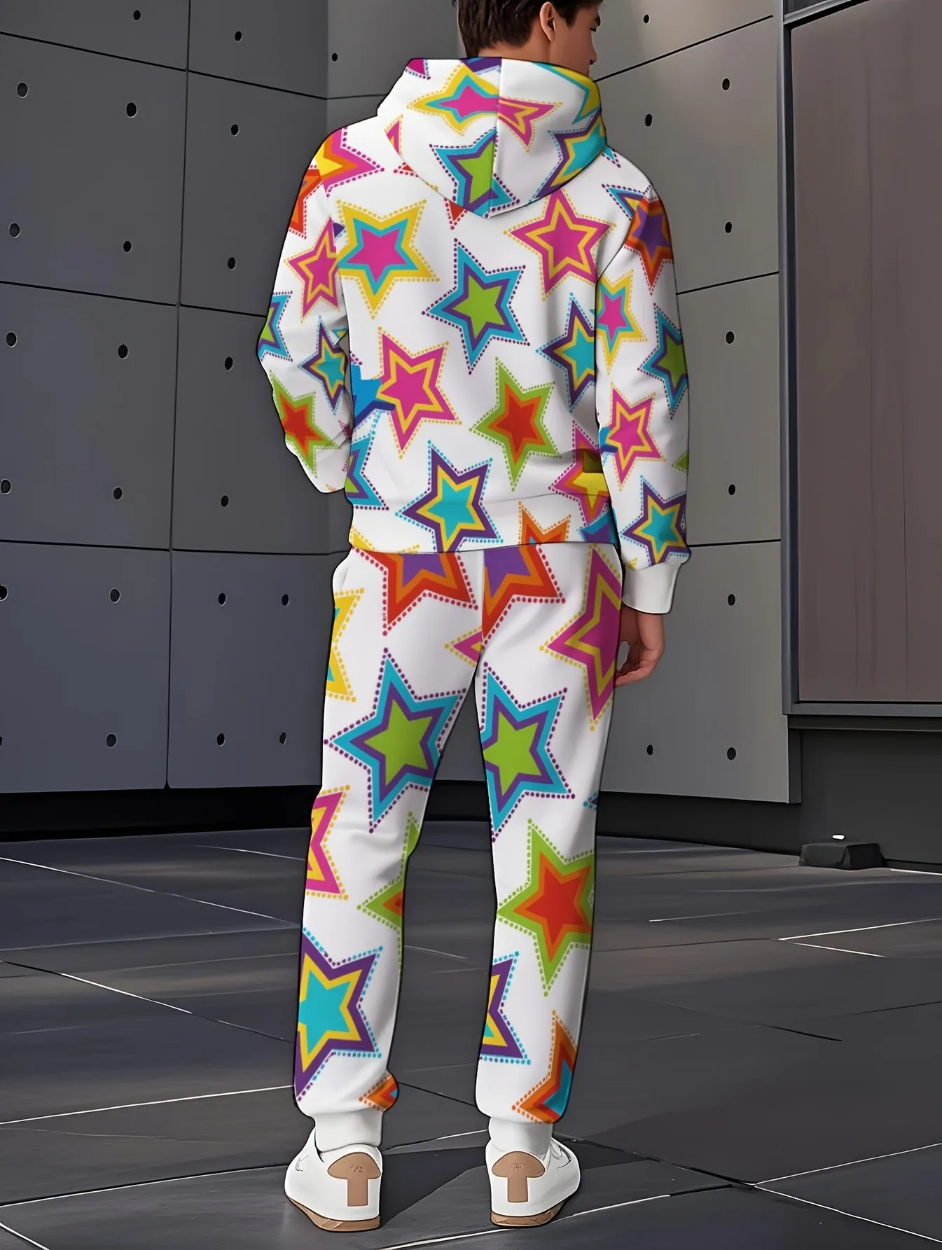 2026 Autumn/Winter New Style Street Casual Simple Fashion Comfortable 3D Star Pattern Printed Men's Hooded Sweatshirt Set view 2