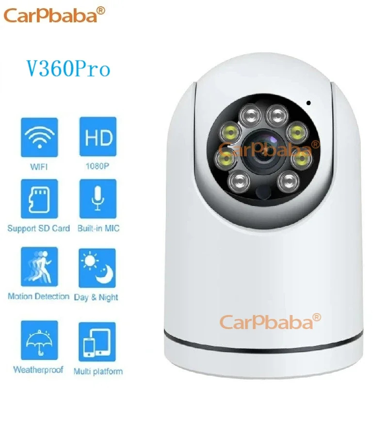 CARPBABA-Caméra de surveillance IP WiFi V360Pro 2MP, dispositif de sécurité domestique sans fil, babyphone vidéo, avec vision nocturne et document complet