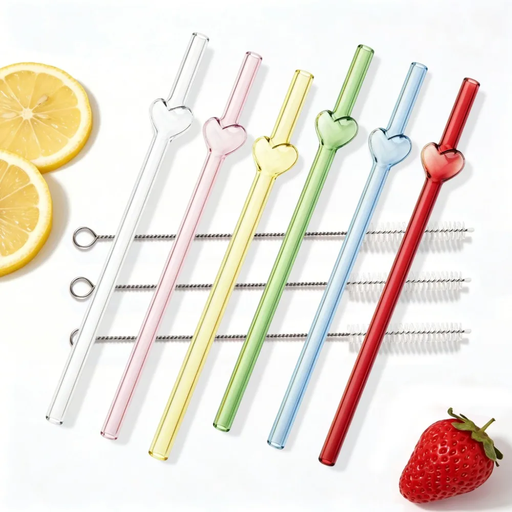 Juego de 9 Pajitas Reutilizables de Vidrio de Borosilicato, Ecológicas, para Smoothies, Cócteles y Accesorios de Bar