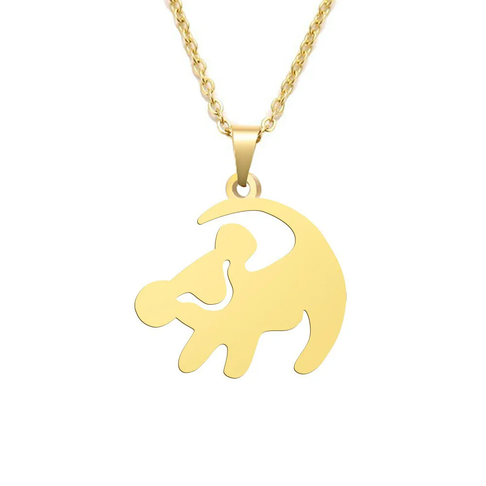 Classic Animated Movie Series Necklace Fashion Simple Gold Color Lion Shape Stainless Steel Pendant Necklace Women Gift Jewelry