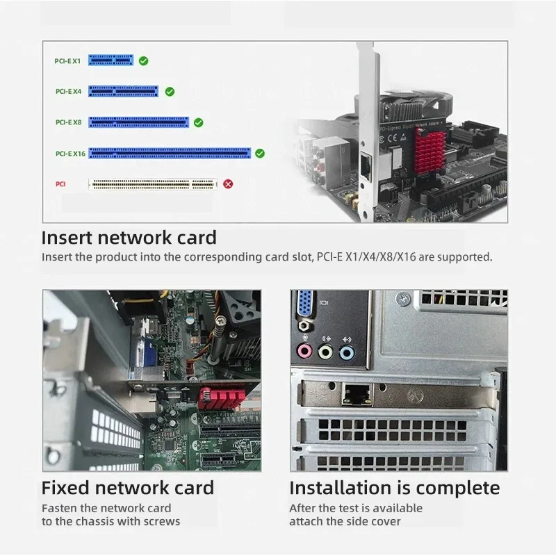 2.5G PCI-E To RJ45 Network Card RTL8125B Chip Gigabit Ethernet PCI Express Network Card 10/100/2500Mbps 2.5Gbps For PC