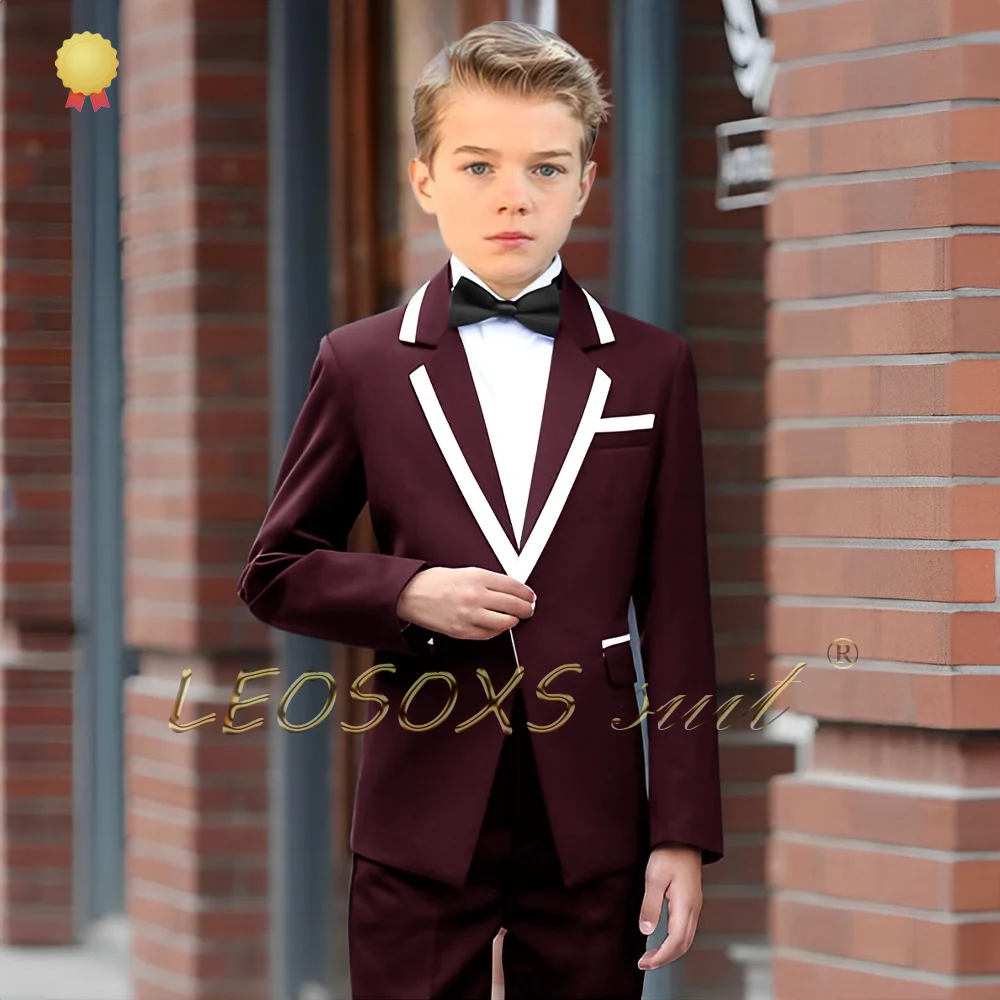 Traje de niño con cuello blanco, pantalones, conjunto de 2 piezas adecuado para niños de 3 a 16 años, personalizado para ocasiones de boda