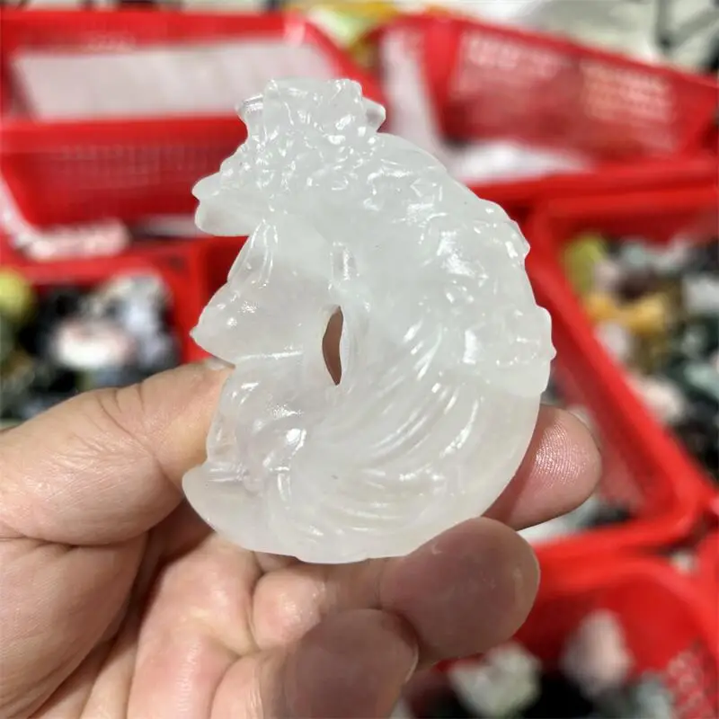 

Natural Clean Quartz Moon Fox Fairy Carving Fox Fairy Carving Statue Healing Fengshui Sculpture For Decoration Holiday Gift 1pcs