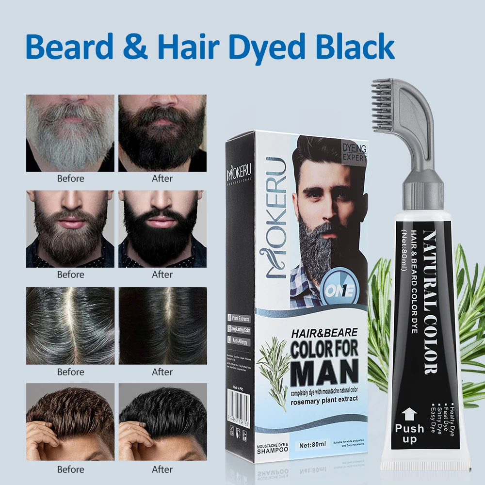 Men's Black Beard Dye Cream With Comb Fast Coloring Beard & Hair Dye Shampoo Cover White Grey Permanent Beard Care Tint Cream