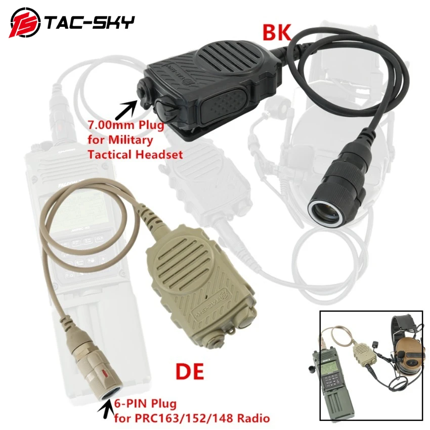 TS TAC-SKY Tactical Handheld Speaker 6-Pin PTT Adapter for Comtac/msa Military Headset for PRC163/148 Radio W 7.00,3.5mm Plug