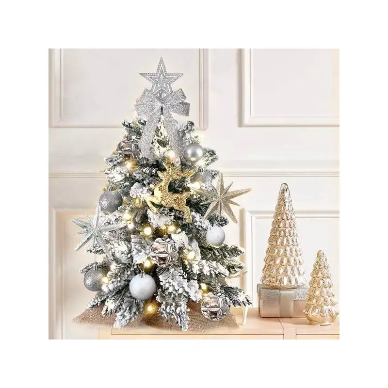 

2ft Mini White Artificial Christmas Tree with LED Lights and Ornaments for Tabletop Decoration