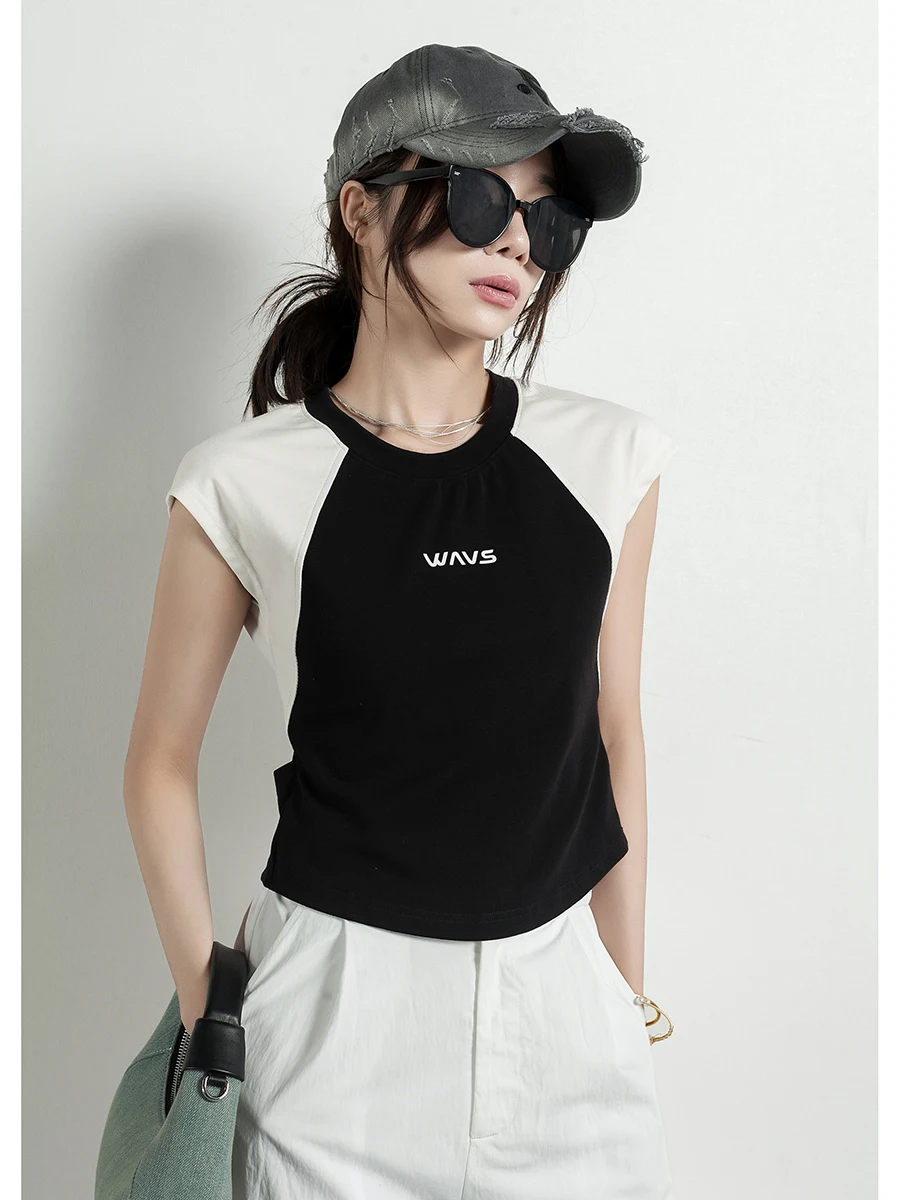 

Tide PA Women's Short Sleeve T-Shirt Hollow out Design White Back Waist Cutout Summer New Style Base Shirt Street Fashion Cot...