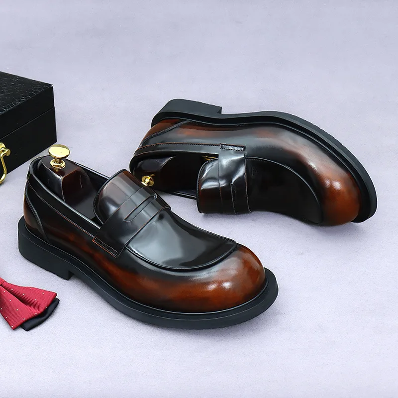 Men's Patent Leather Penny Loafers Slip-On Casual Shoes Thick Sole Non-Slip Comfortable Formal Business Footwear for Men On Sale