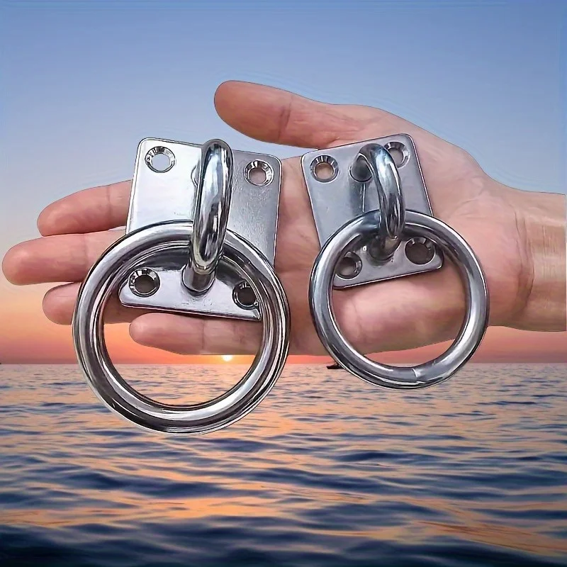 4-Pack Stainless Steel Square Eye Hooks | Ocean-Grade Metal Pull Rings for Hammocks, Swings, Ropes, Baskets, Yoga, Rowing