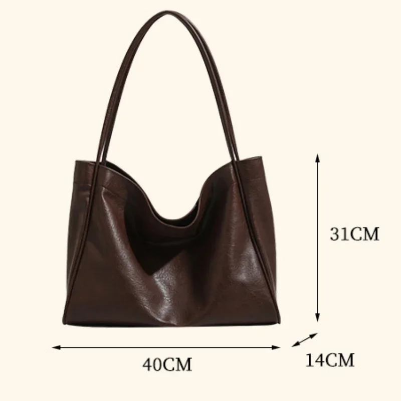 Korean Women's Solid Color Tote Bag Large Capacity Texture Casual Soft Leather Commuting Bag Shoulder Bag Fashion Handheld Bag