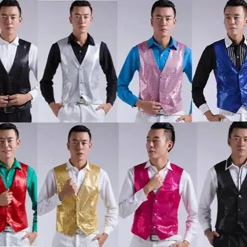 

Performance Costume, Men's Sequin Stage Vest, New Black, White, Gold, Silver, Blue, Red Host, Chorus, Dance, Vest