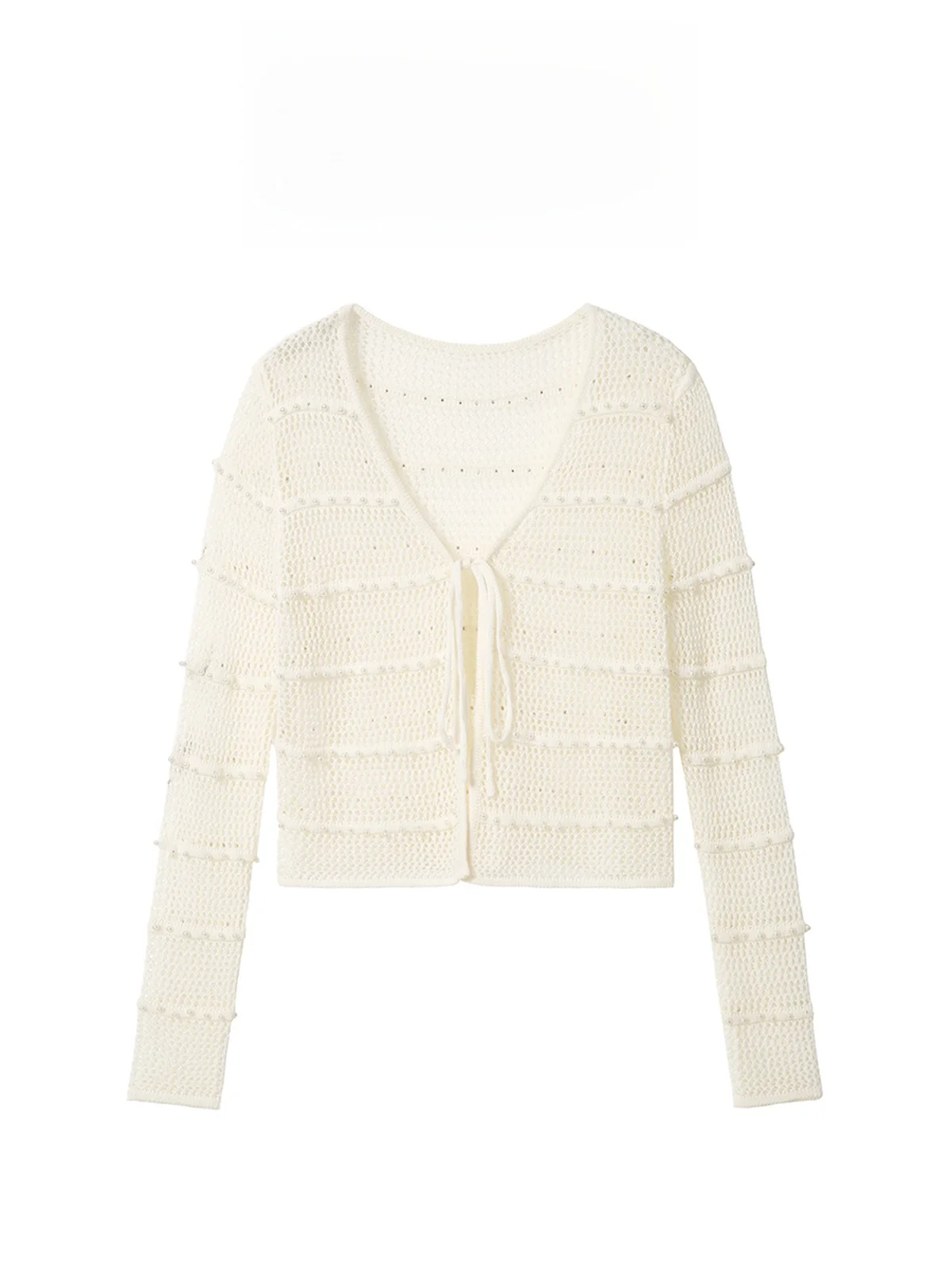 

AZZHEN Hollow out Knitted Pearl Cardigan Women's Regular Fit Long Sve Knitwear Spring Season Faion Ladies' Premium Clothing