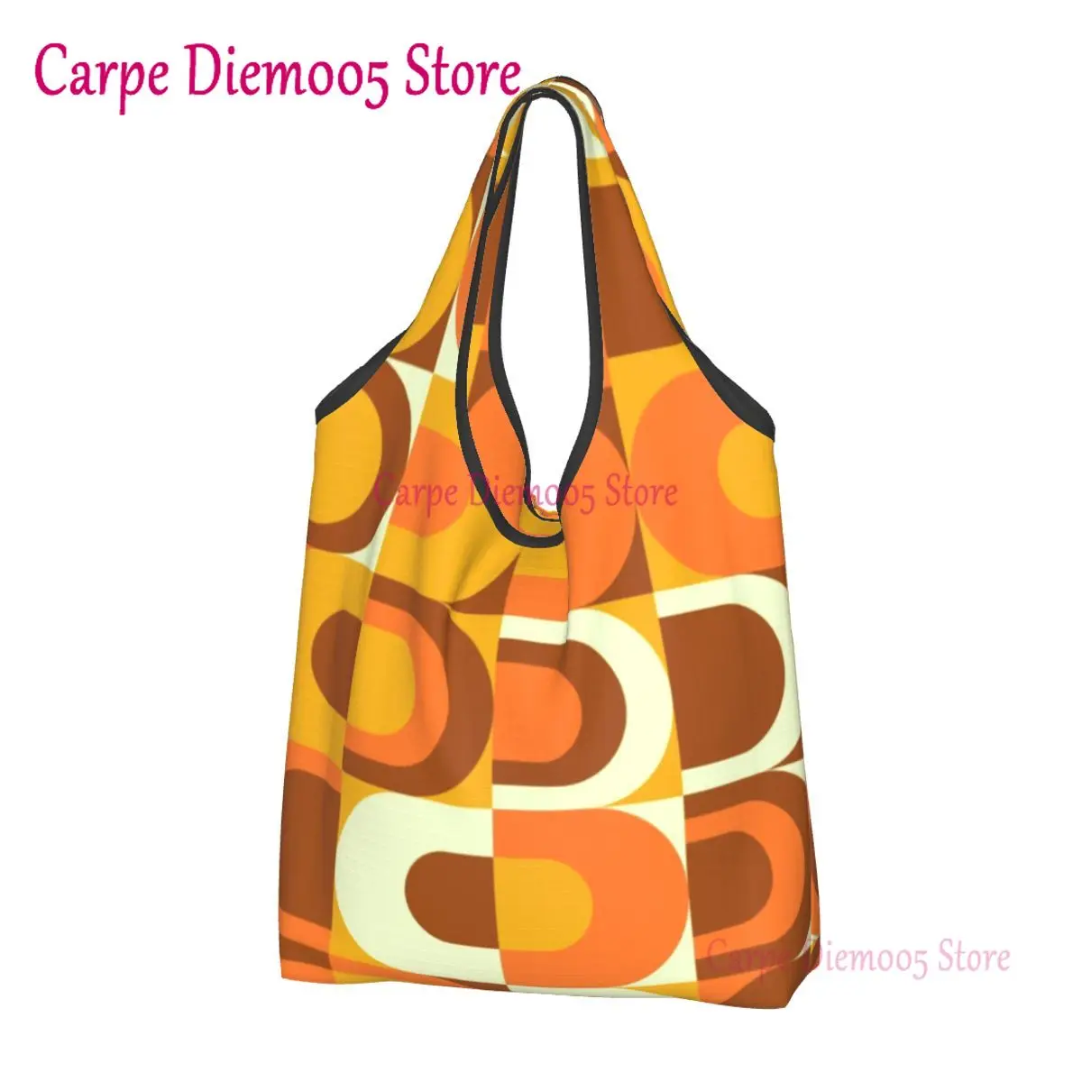 

70s Pattern Retro Inustrial In Orange And Brown Tones Shopping Bags Portable Large Groceries Geometric Colorful Tote Bags