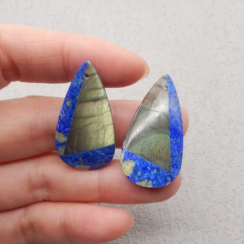 Natural Stone Labradorite Lapis Lazuli Earring Bead,Fashion Jewelry Water Drop Earrings For Women 35x18x6mm 10g