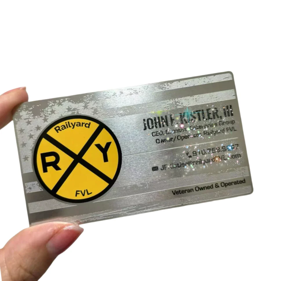 Customized inquiry Pre-printed Business Card Engraved Silver Metal Customized Logo Cut Off Metal Business Card