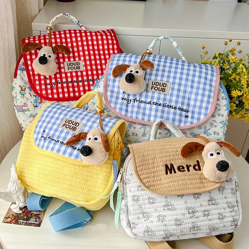 Korean version of the quilted backpack new embroidery plaid girls backpack out of the street cotton backpack changing bag