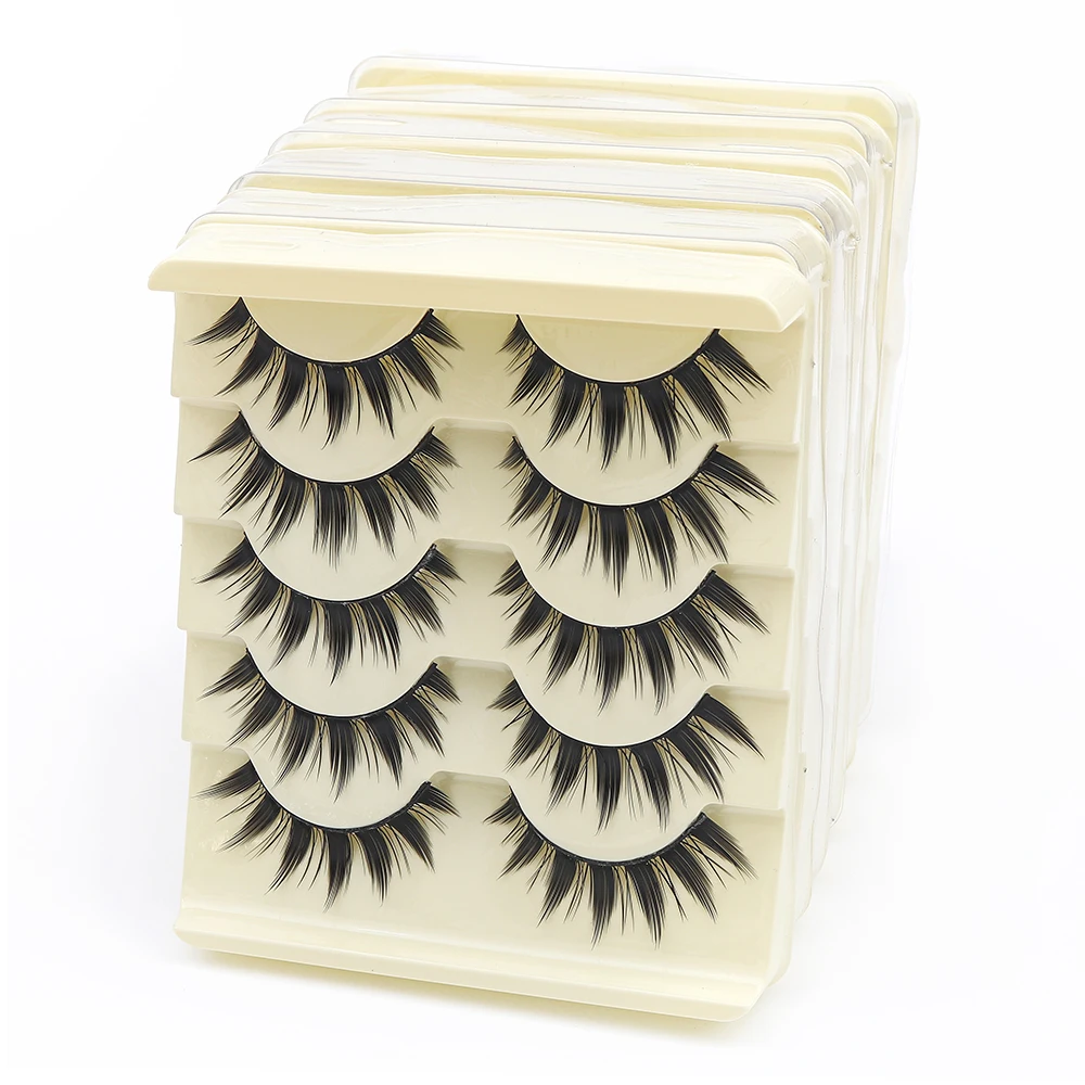 5 أزواج الطبيعية طويلة القط العين الرموش الصناعية تمديد المنك عبر قطاع رموش تأثيري ماكياج اليدوية مانغا جلدة Cilios #4