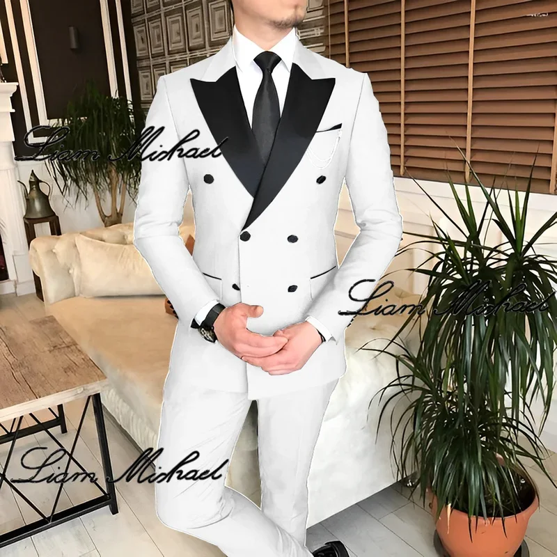 2 Piece  Formal Suit for Men Double Breasted Blazer PantsSet Business Office Outfit Wedding Groom Tuxedo Party Dress