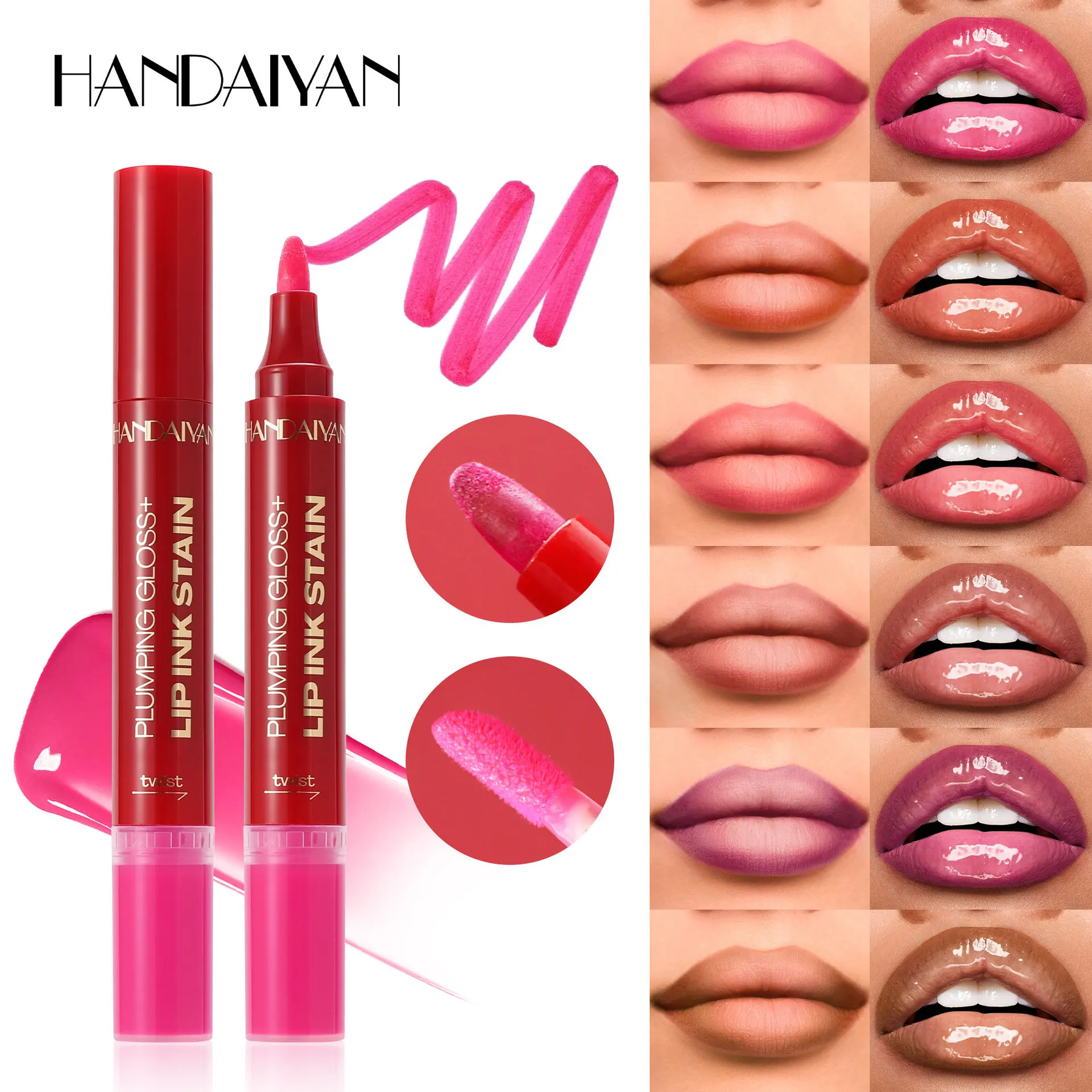 Lápiz labial de perla mate de doble punta, aceite de labios, 6 colores, juego de maquillaje de labios hidratante resistente al agua de larga duración para uso diario de mujeres