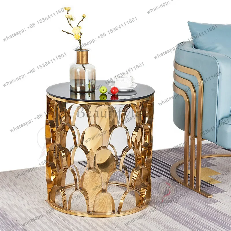 56Simple stainless steel fish scale design coffee table glass artificial marble coffee table