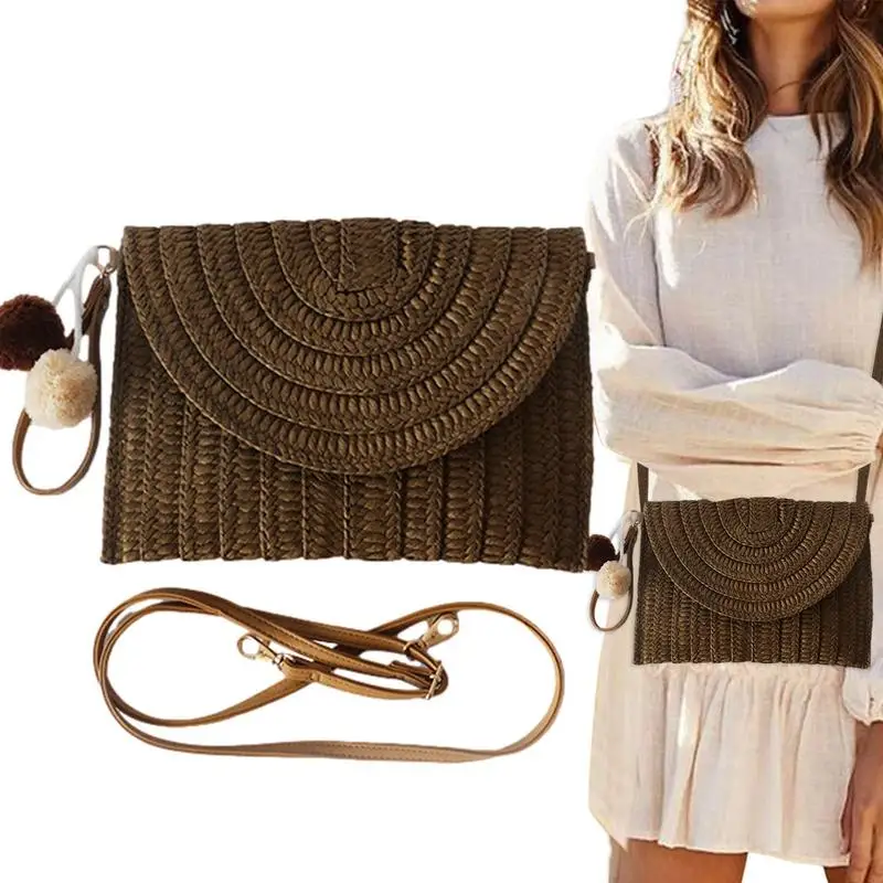 Straw Handbags Women Beach Rattan Bag Purse Handwoven Rattan Clutch With Weaving Process For Wallets Shopping Mobile Phones