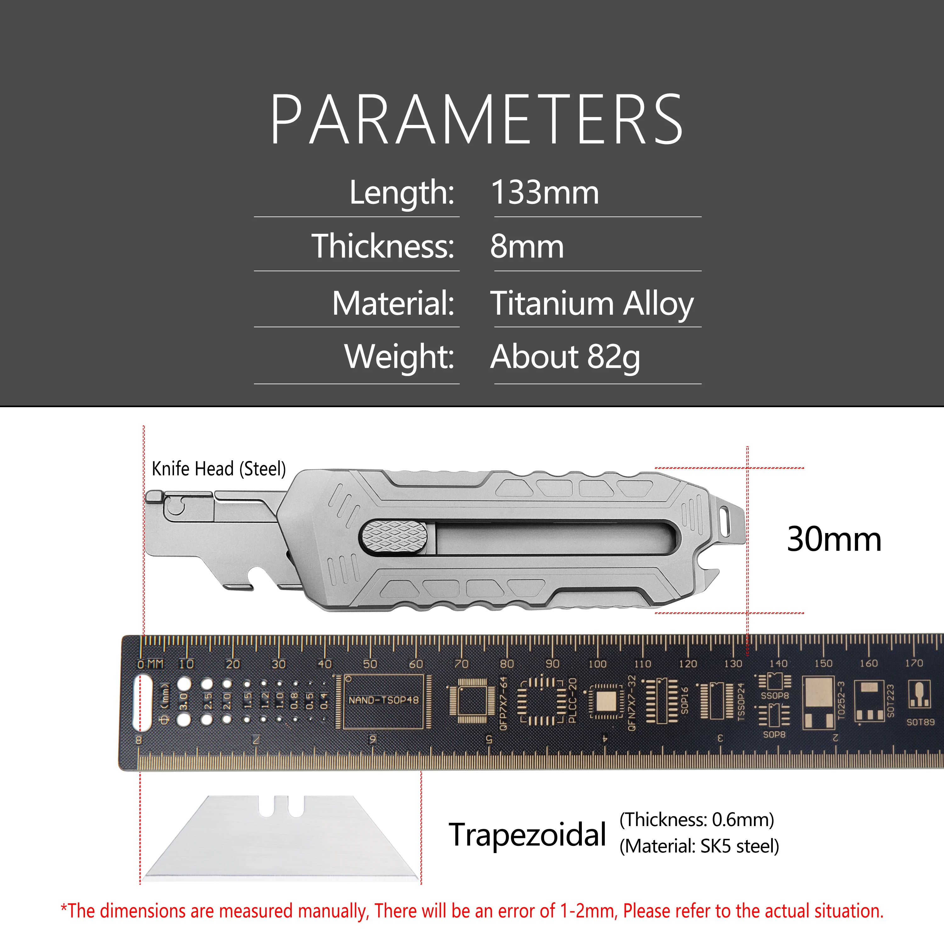 Titanium Alloy Utility Knife Push Pull Pocket Knife Outdoor Survival Multifunctional EDC Tool With 10pcs SK5 Steel Blades