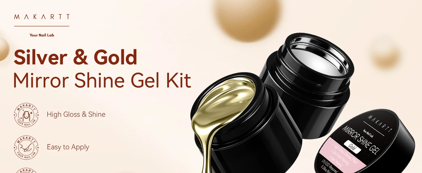 Metallic Gel Nagellack Set: Silber & Gold Chrom Gel Nagellack 3D Metall Malgele Spiegel Nagellack Aushärtung mit UV/LED erforderlich – Detail 2