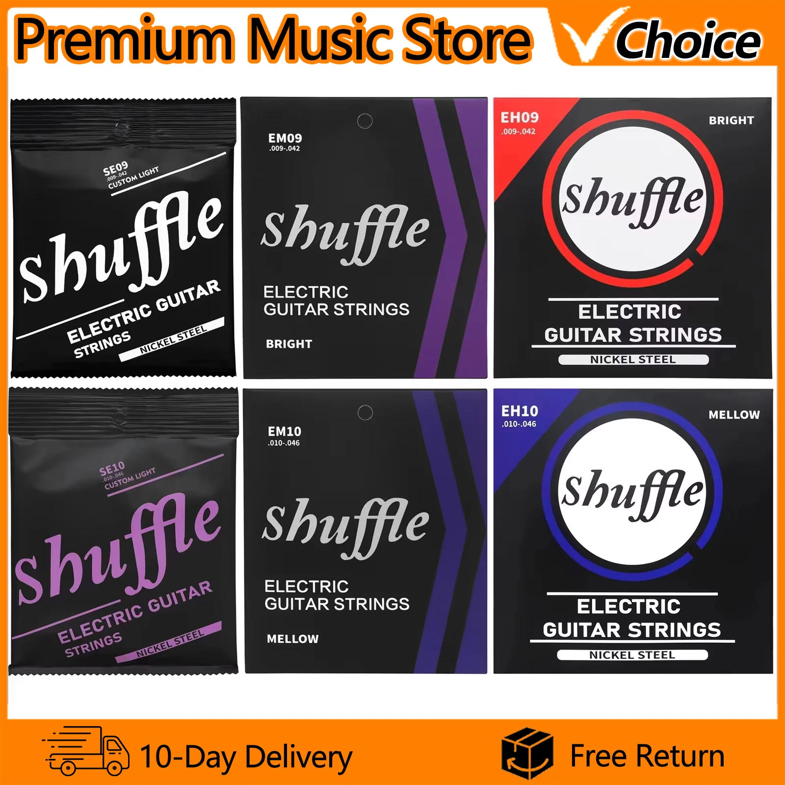 SHUFFLE Electric Guitar Strings High Carbon Steel Core Antirust PVD Ion Coating Guitar Strings Electric Guitar Accessories Parts
