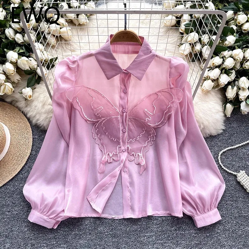 

EWQ Simplicity Bow Spliced Shirt For Women Casual Lapel Collar Long Sleeve Sunscreen Loose Tops Clothing 2024 Summer New 27X548