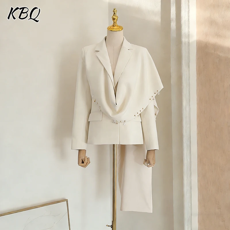 

Женское пальто KBQ с металлическим декором и пэчворком, с отложным воротником, длинными рукавами, дизайнерское, формальное, с эффектом шали, модное