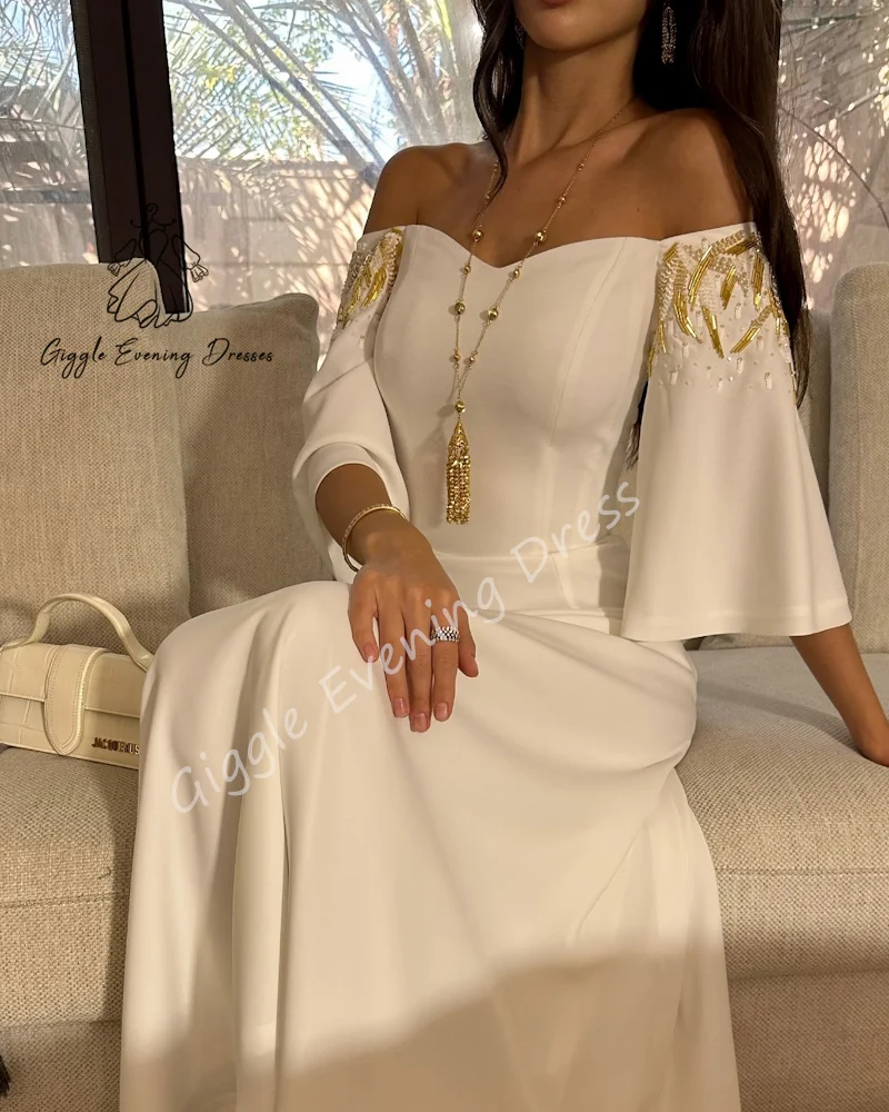 

Giggle Customized Beads Luxury Party Dresses A-Line Half Sleeves Summer Crepe Formal Saudi evening gala dress for women 2025