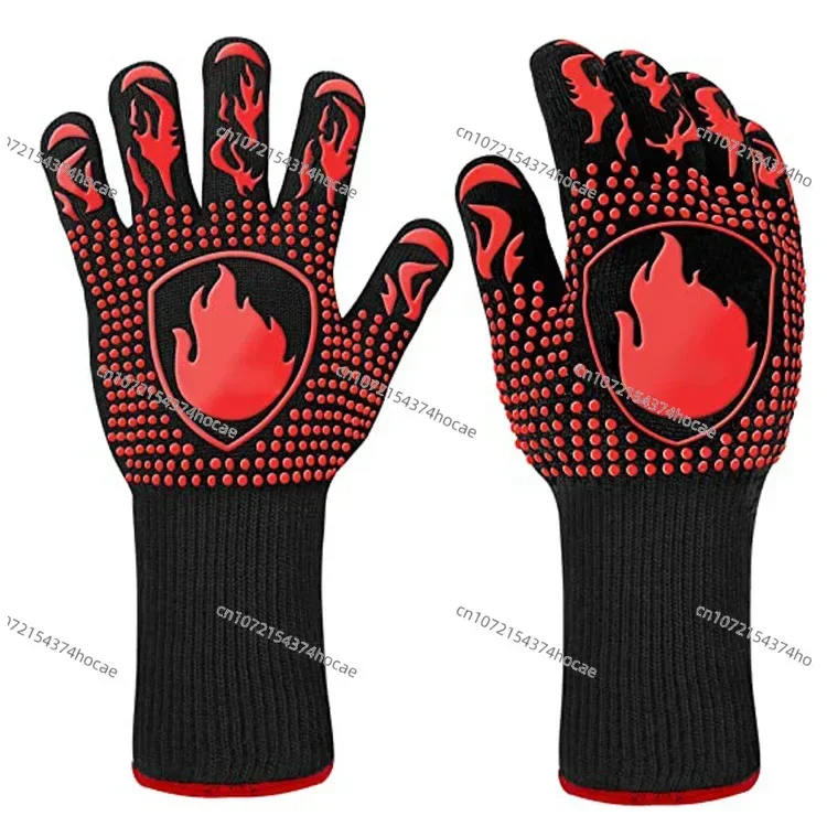 800 Degrees BBQ Anti Scalding Gloves Kitchen Heat Proof Grilling Oven Mitts Barbecue Microwave Oven High Temperature Insulation