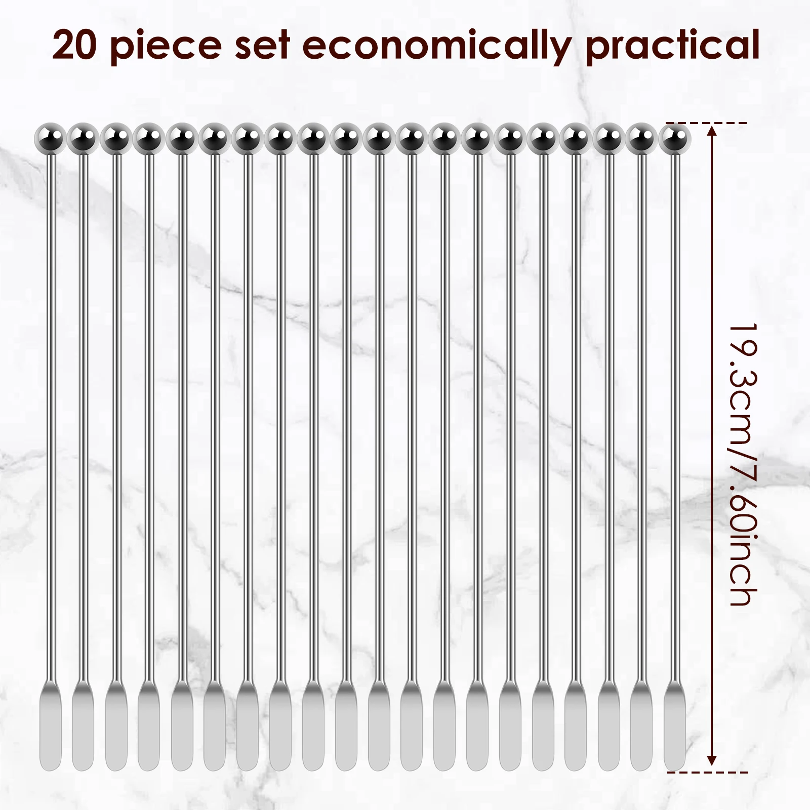 20 pcs Stainless Steel Coffee Beverage Stir Sticks Cocktail Stirrers Drink Swizzle Stick 7.6