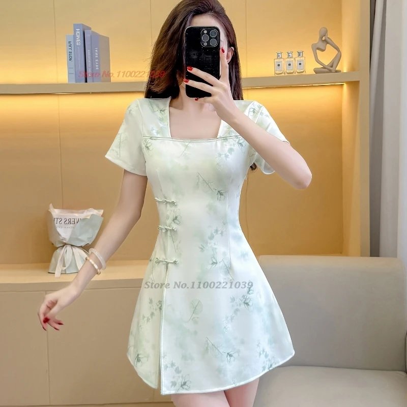 

Китайское сексуальное qipao 2021, улучшенное платье Cheongsam + шорты, традиционное платье с цветочным принтом, qipao, отель, спа, рабочее платье, униформа красоты