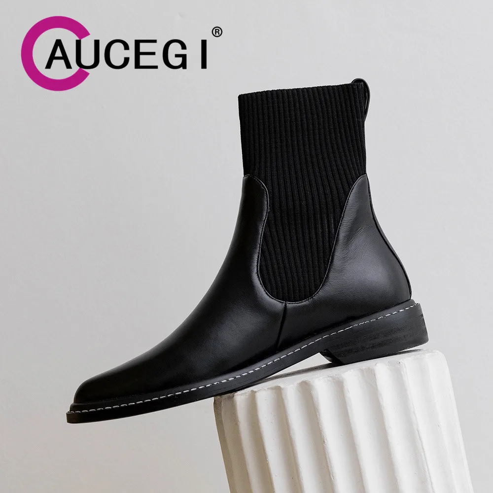 

Aucegi/Новые осенние модные женские ботильоны в стиле ретро с острым носком, повседневная повседневная обувь из натуральной кожи на массивном низком каблуке