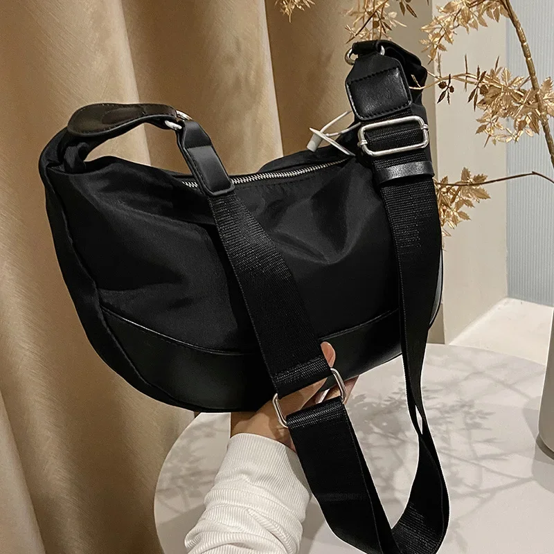 Bolso cruzado de un solo hombro para primavera y verano, bandolera negra de gran capacidad