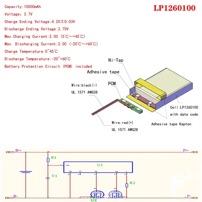 3.7V 10000mAh 1260100 Lithium Polymer Li-Po Li Ion Rechargeable Battery Lipo Cells for Electrograph PDA Portable Speaker Toys