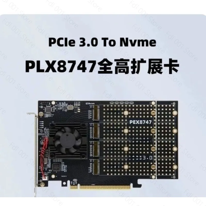 PLX8747 Chip 4 Disk M.2 PCIe Expansion Card Full Half Height Silent Operation Split Free