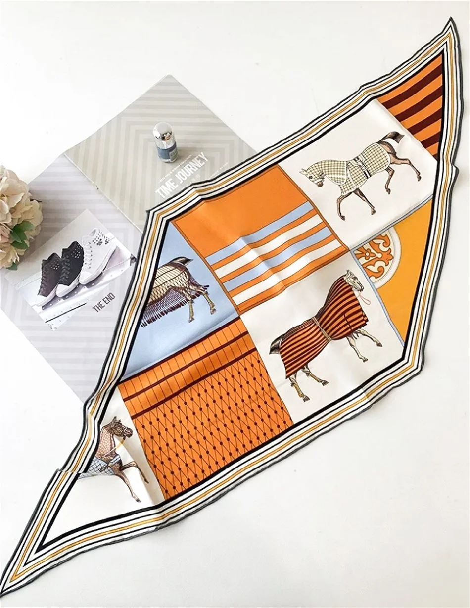 

Rhombus Silk Scarf Neck Scarves Bag Belt Head Shoulder Decoration Summer Hair Accessories Horse Print