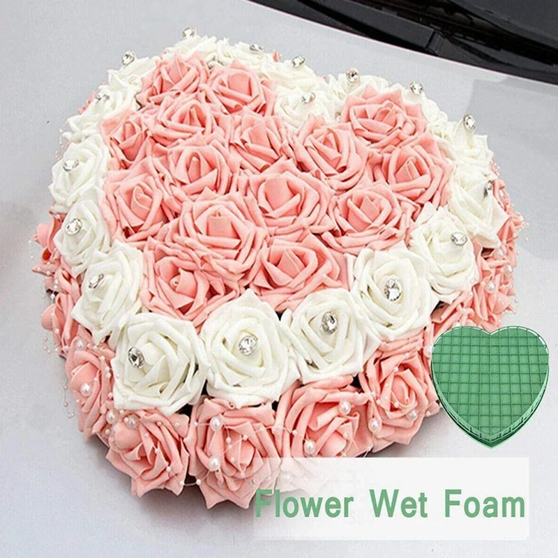 Soporte de flores en forma de corazón de espuma Floral, 2 piezas, centro de mesa para boda, fiesta, mesa de coche, arreglo Floral
