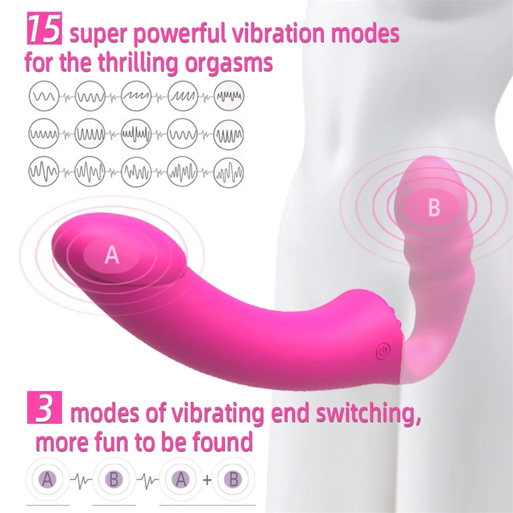 Strapless Strap-on Dildo Vibrator for Couples Strapon for Lesiban Wireless Remote Control Double-Heads Vibrator Adult Sex Toys